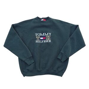Vintage 90s Tommy Hilfiger Forest Green Men’s Crewneck Sweatshirt Size XL